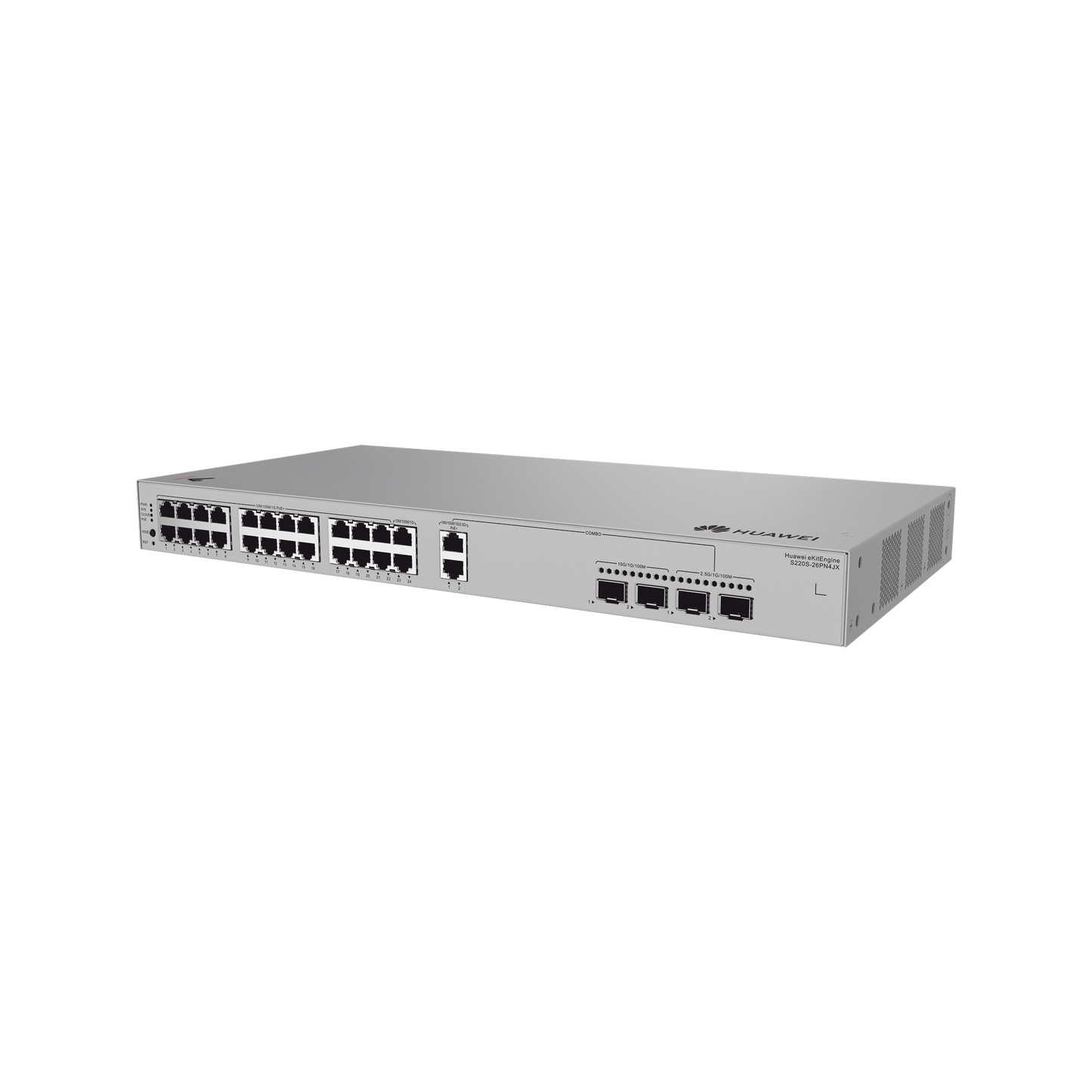 S220S-26PN4JX - Switch de Acceso eKit Administrable / Capa 2 / 22 Puertos PoE+ Gigabit + 2 Puertos PoE+ 2.5 Gbps + 2 Puertos SFP(2.5 Gbps) + 2 Puertos SFP+(10 Gbps) / PoE Perpetuo / Presupuesto PoE 400 W / Sin Licenciamiento