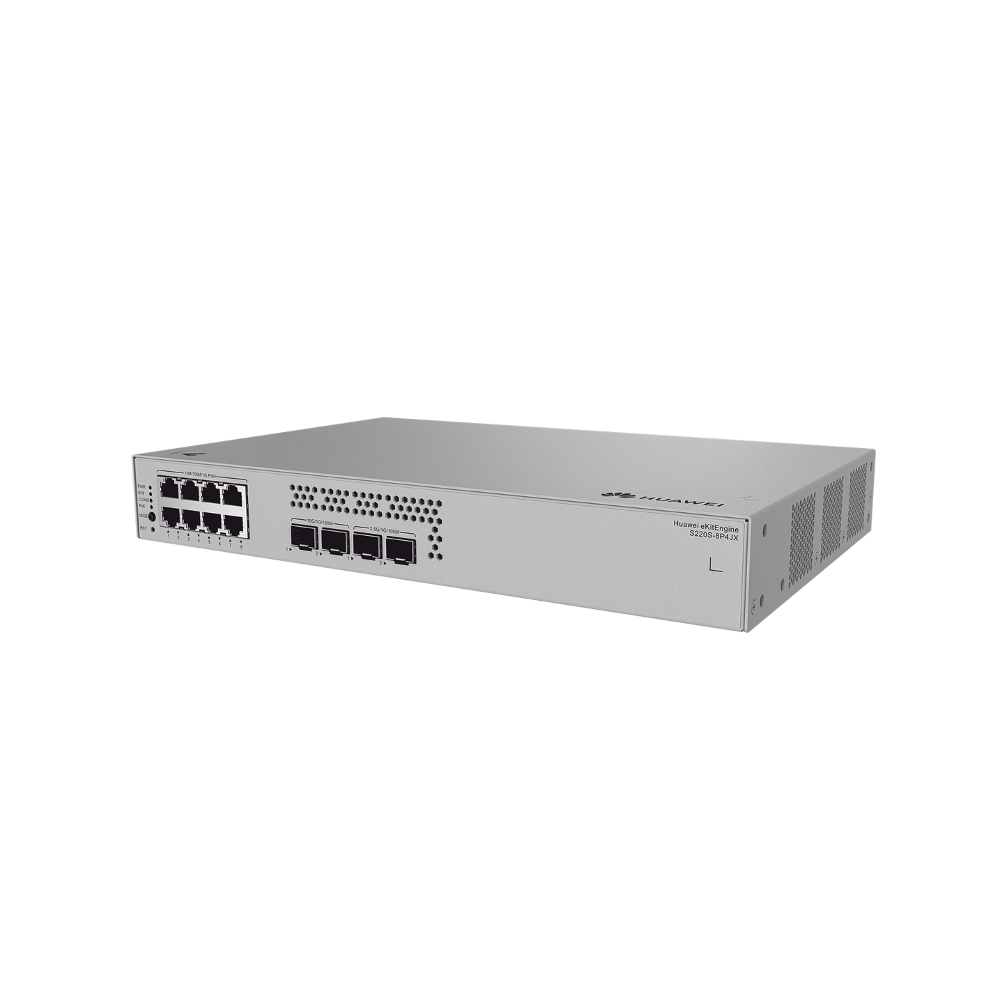 S220S-8P4JX - Switch de Acceso eKit Administrable / Capa 2 / 8 Puertos PoE+ Gigabit + 2 SFP + 2 SFP+ / PoE Perpetuo / Presupuesto PoE 128 W / Sin licenciamiento