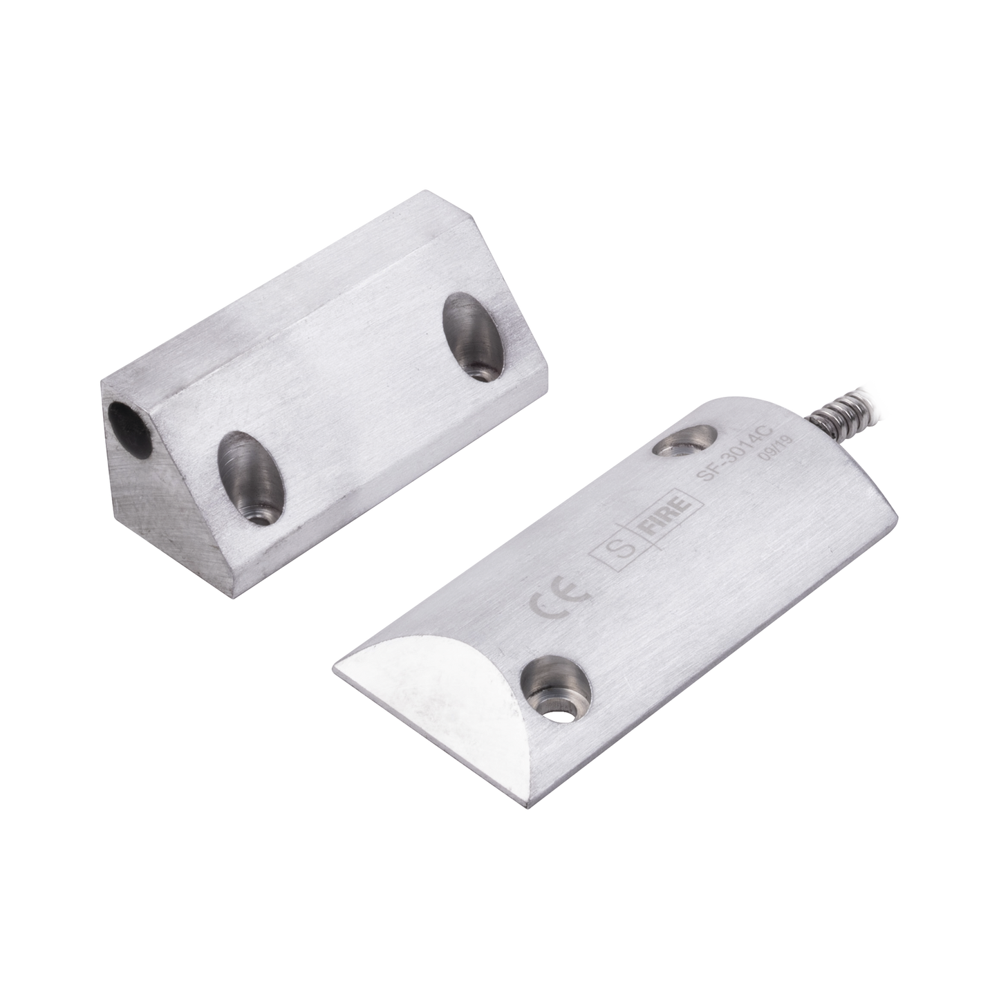 SF-3014-C - Contacto Magnético para Piso, Salida Dual NC/NA, GAP 65mm, Cubierta de Aluminio con 55cm de Cable Blindado