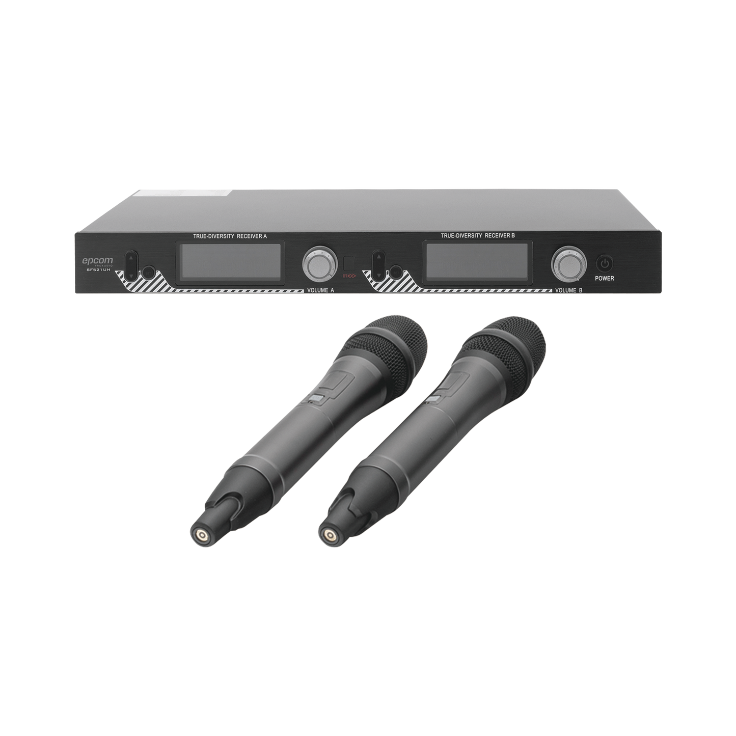 SF-521UH - Kit de Microfonía inalámbrico | 2 Micrófonos de mano | Receptor UHF | Pantalla LCD | 200 Canales | Gran cobertura