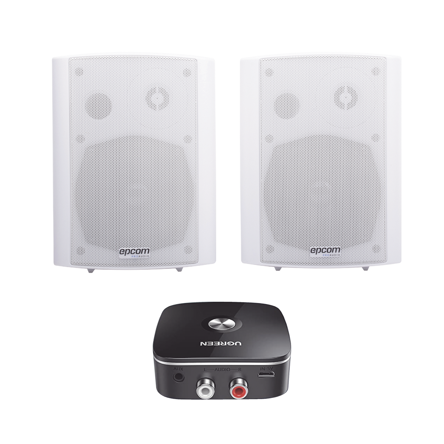 SF775AW/BT Kit Altavoces + Modulo Receptor BT | Montaje en Pared | 2x20W RMS | Material ABS y Reja Metálica | Bracket de Metal | Color Blanco