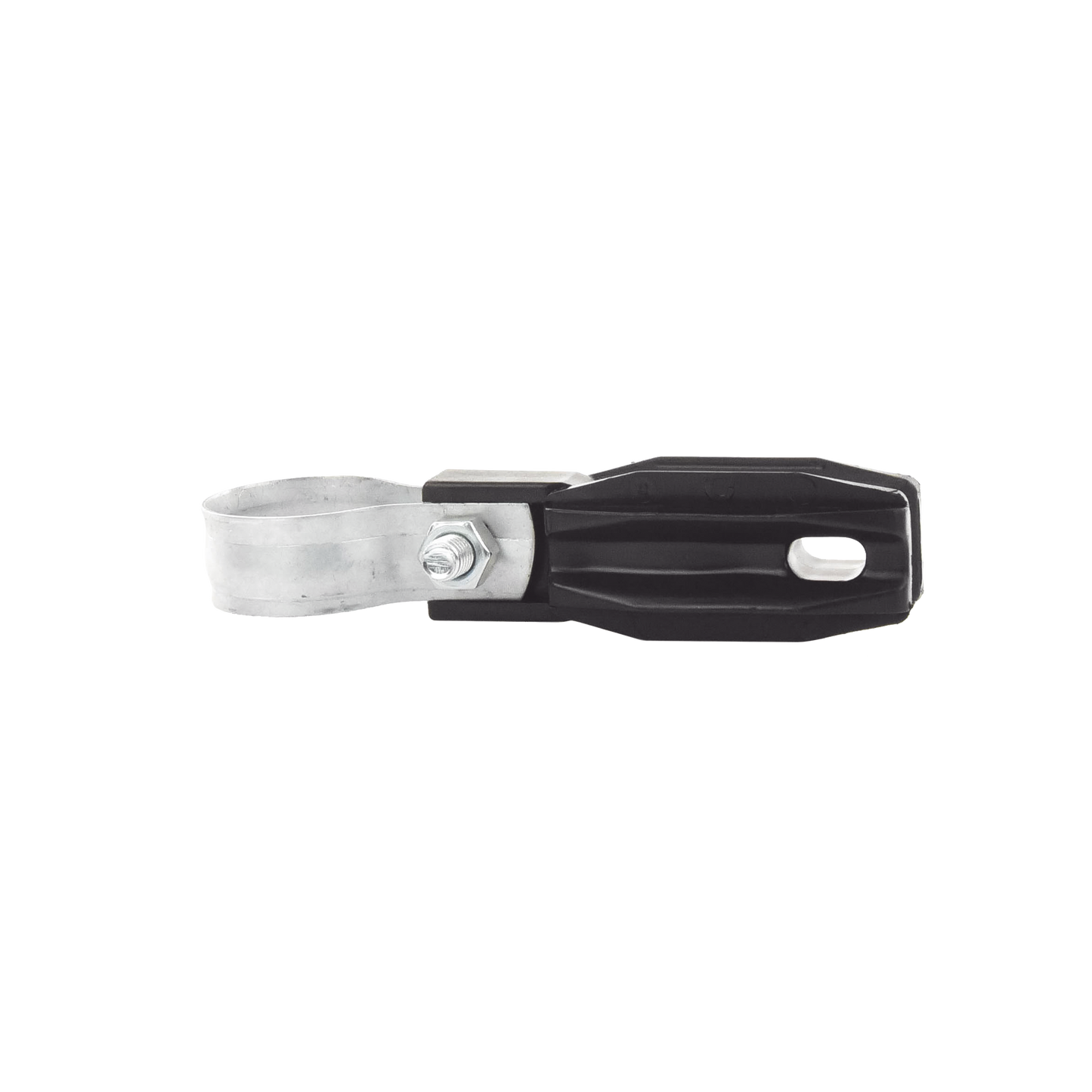 SFABRAZADERA Aislador de paso o esquina con abrazadera incluida de 33-38mm para uso en tubería de malla ciclónica.