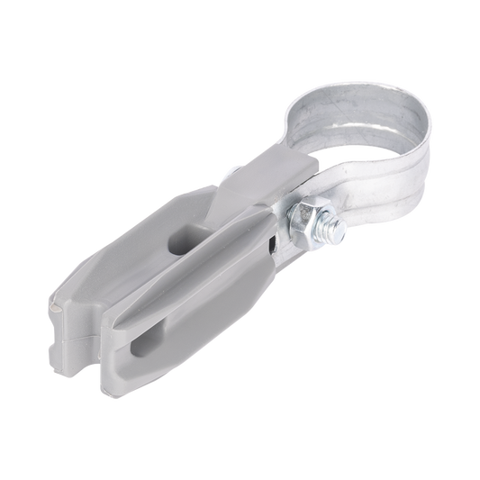 SFABRAZADERA1PG Aislador de paso o esquina de color GRIS con abrazadera incluida de 1 Pulgada para uso en poste cerco eléctrico