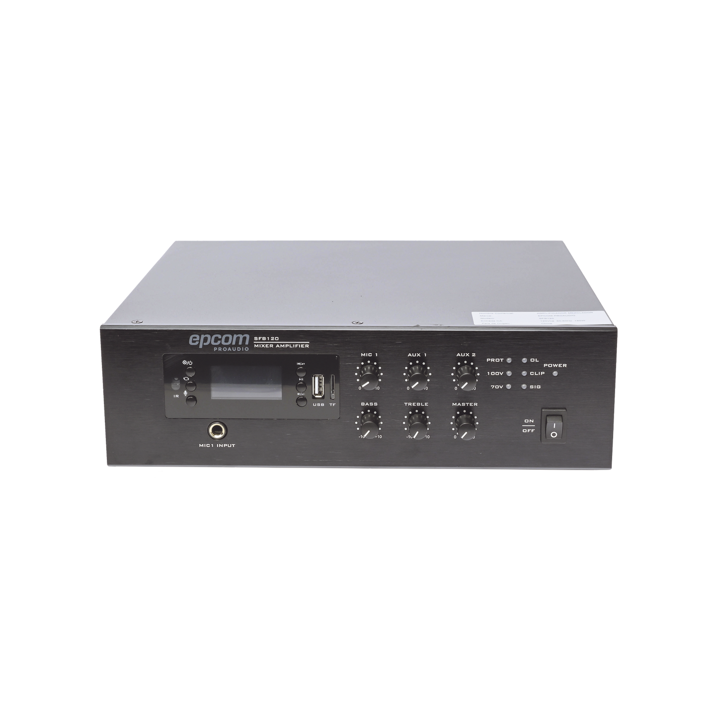 SF-B120 Mini Amplificador de Audio Mezclador | 120W RMS | Sistema 70/100V | MP3 | Tuner | Bluetooth | Musica ambiental y Voceo