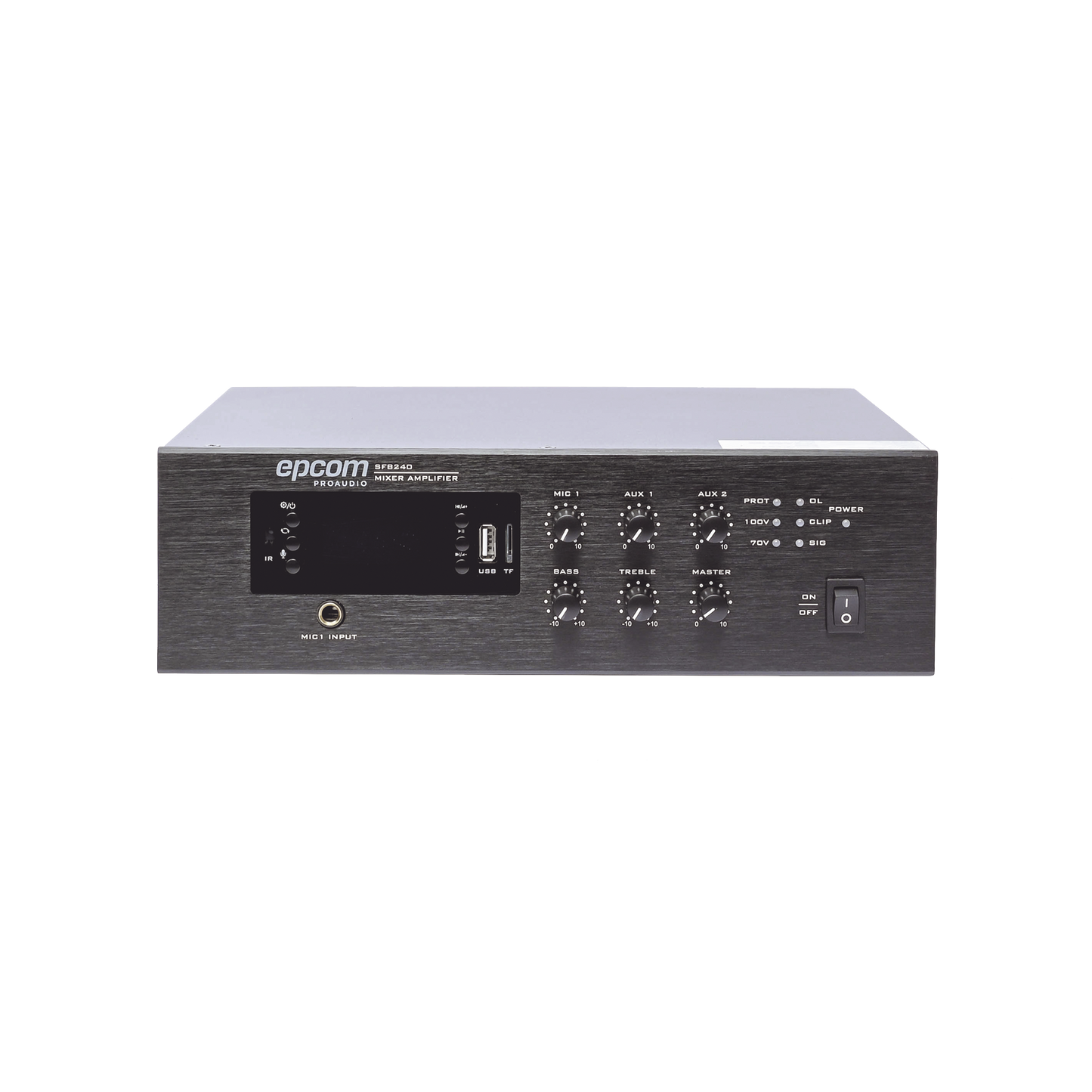 SF-B240 Mini Amplificador de Audio Mezclador | 240W RMS | Sistema 70/100V | MP3 | Tuner | Bluetooth | Musica ambiental y Voceo