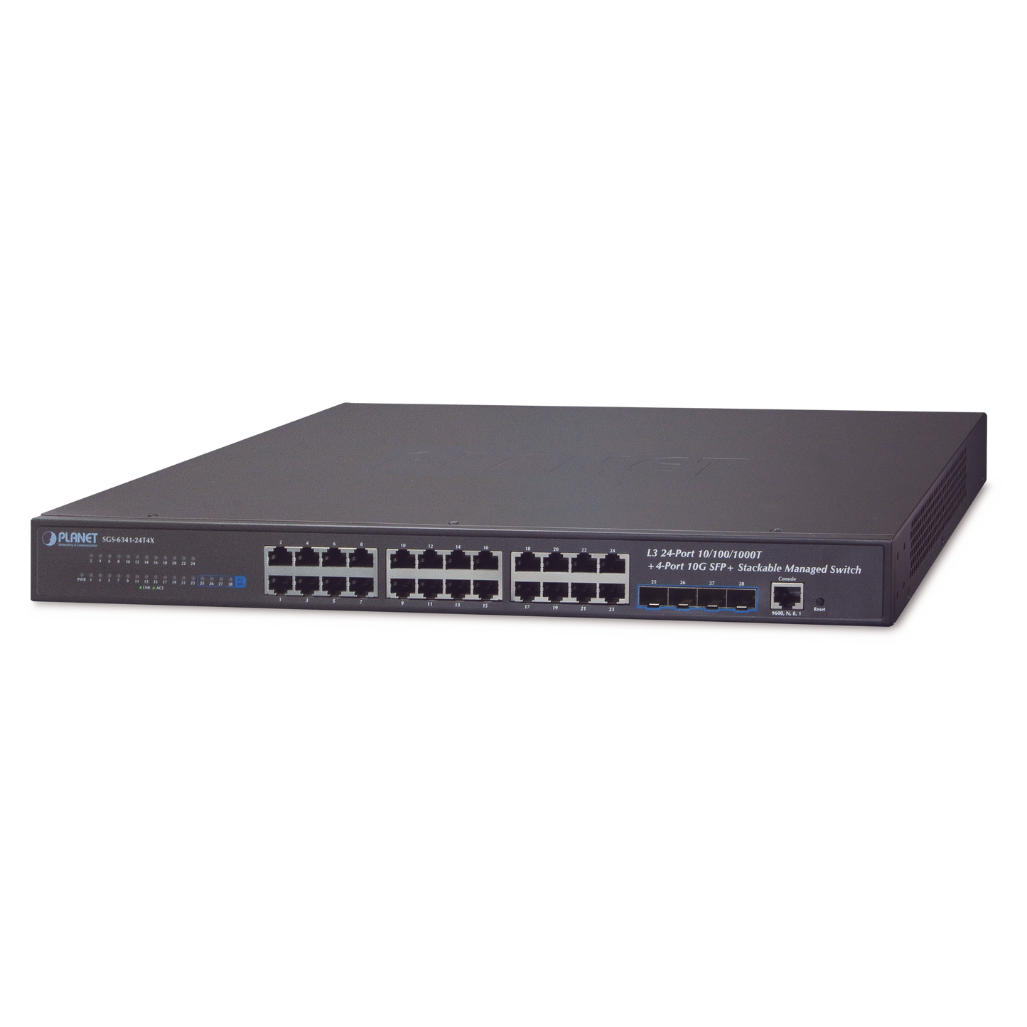 SGS-6341-24T4X - Switch Administrable Capa 3, 24-Puertos 10/100/1000T + 4-Puertos 10G SFP+, Apilable