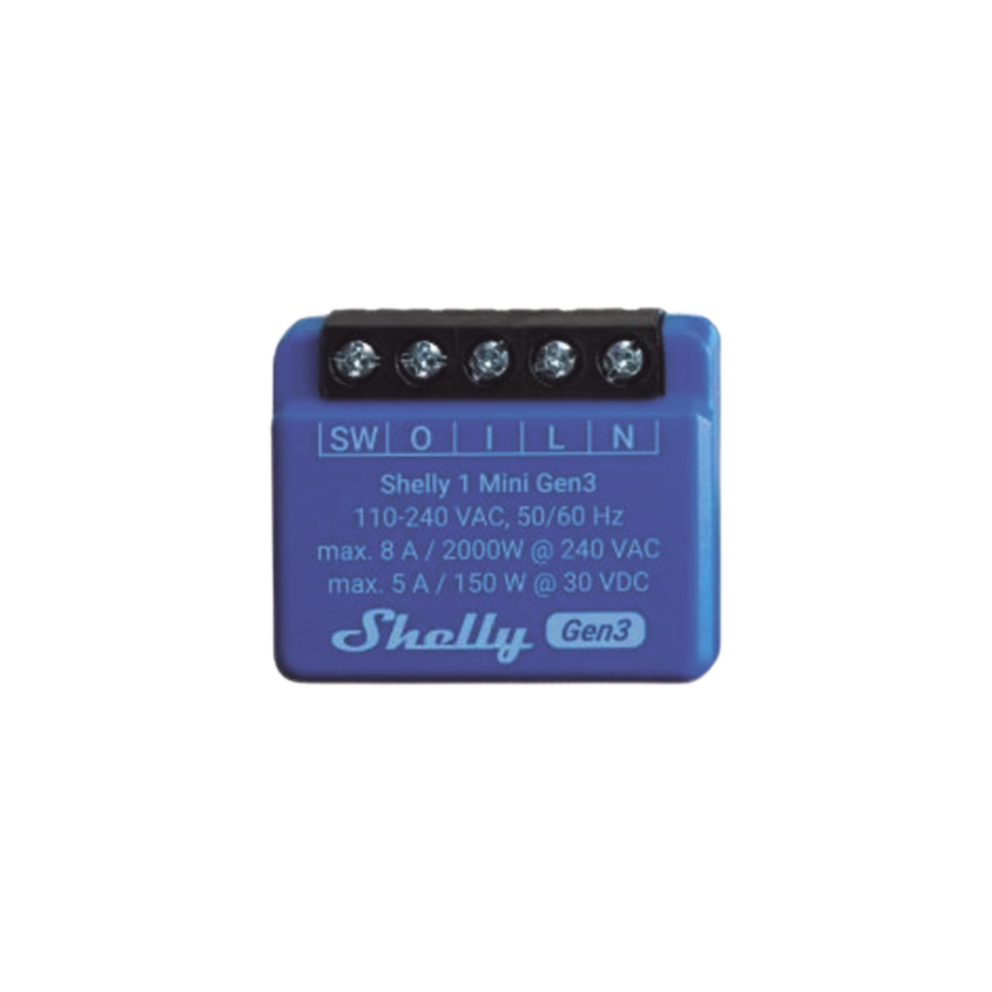 SHELLY1MINIGEN3 Mini Interruptor inteligente con Wi-Fi, contacto seco, 1 canal 8A, compatible con asistentes de voz Alexa y GoogleHome
