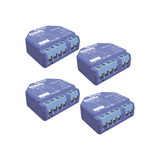 SHELLYPLUS1K4 Kit de 4 / Relevador inalámbrico inteligente 16A, 110-230 V, compatible con asistente de voz Alexa, Google Home