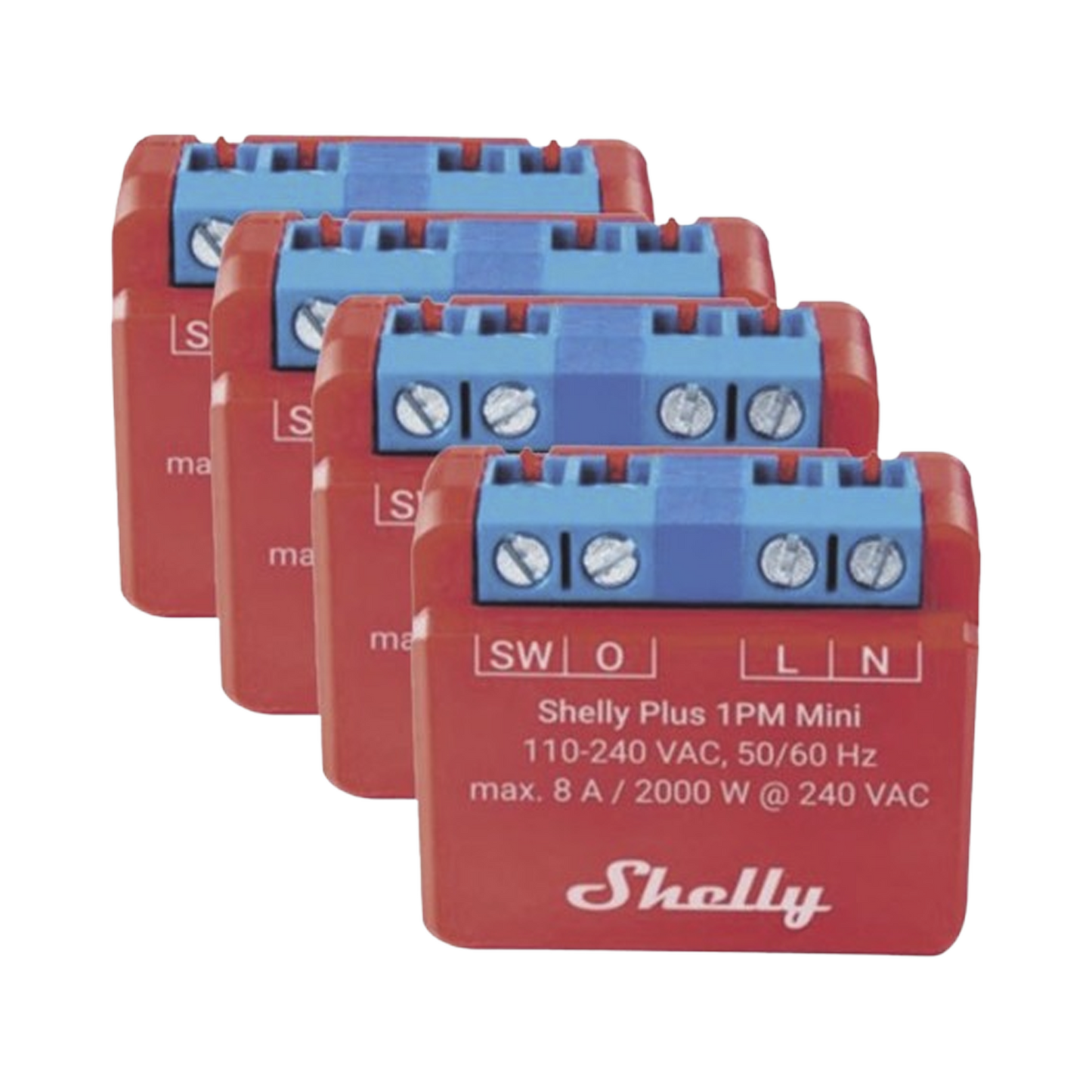 SHELLYPLUS1PMMINIK4 KIT 4 piezas Mini Interruptor inteligente con Wi-Fi, medición de consumo, 1 canal 8A, compatible con asistentes de voz Alexa y GoogleHome