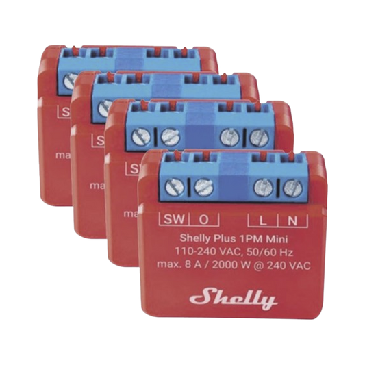SHELLYPLUS1PMMINIK4 KIT 4 piezas Mini Interruptor inteligente con Wi-Fi, medición de consumo, 1 canal 8A, compatible con asistentes de voz Alexa y GoogleHome