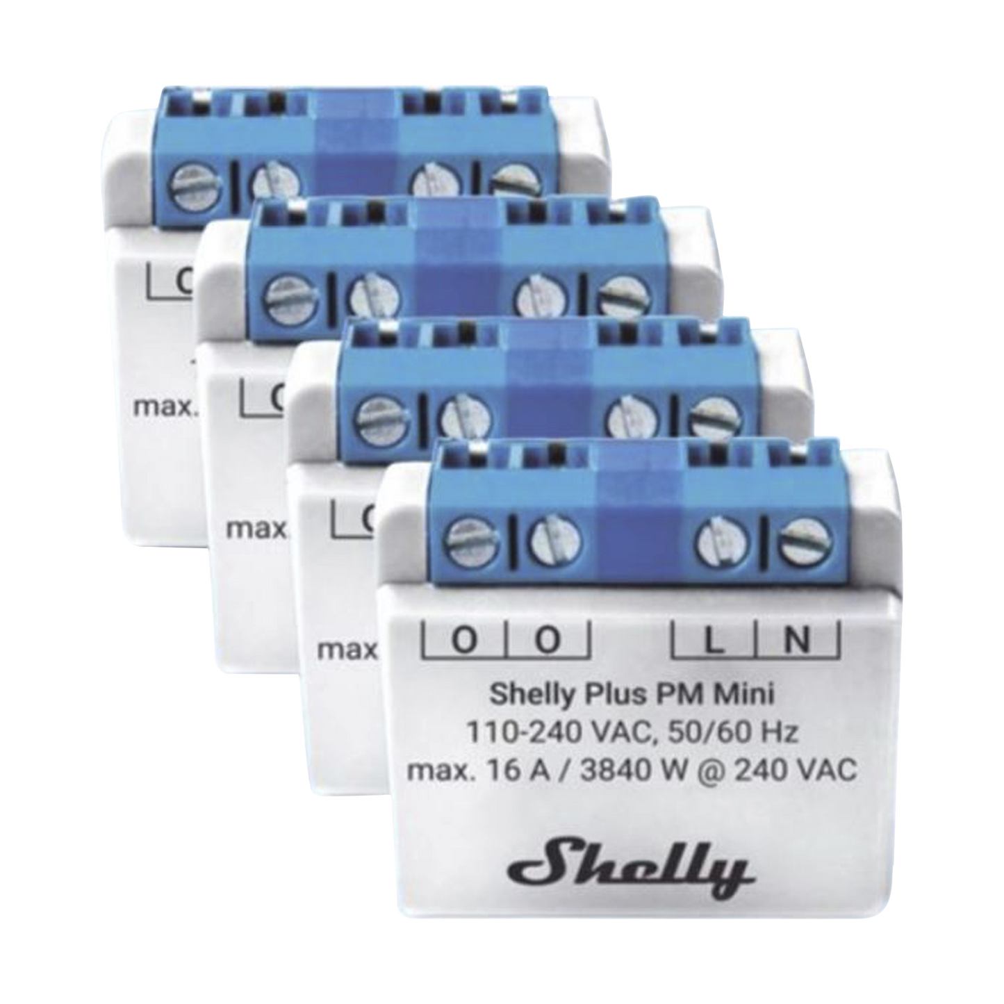 SHELLYPLUSPMMINIK4 KIT 4 piezas El medidor de potencia más pequeño, inteligente con Wi-Fi, medición de consumo, 1 canal 16A,