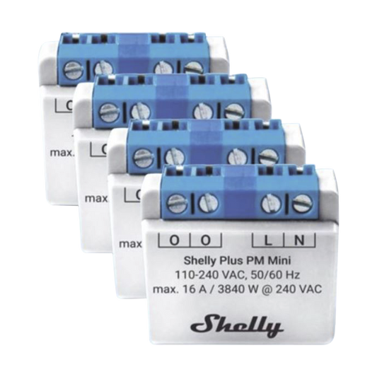 SHELLYPLUSPMMINIK4 KIT 4 piezas El medidor de potencia más pequeño,  inteligente con Wi-Fi, medición de consumo, 1 canal 16A,