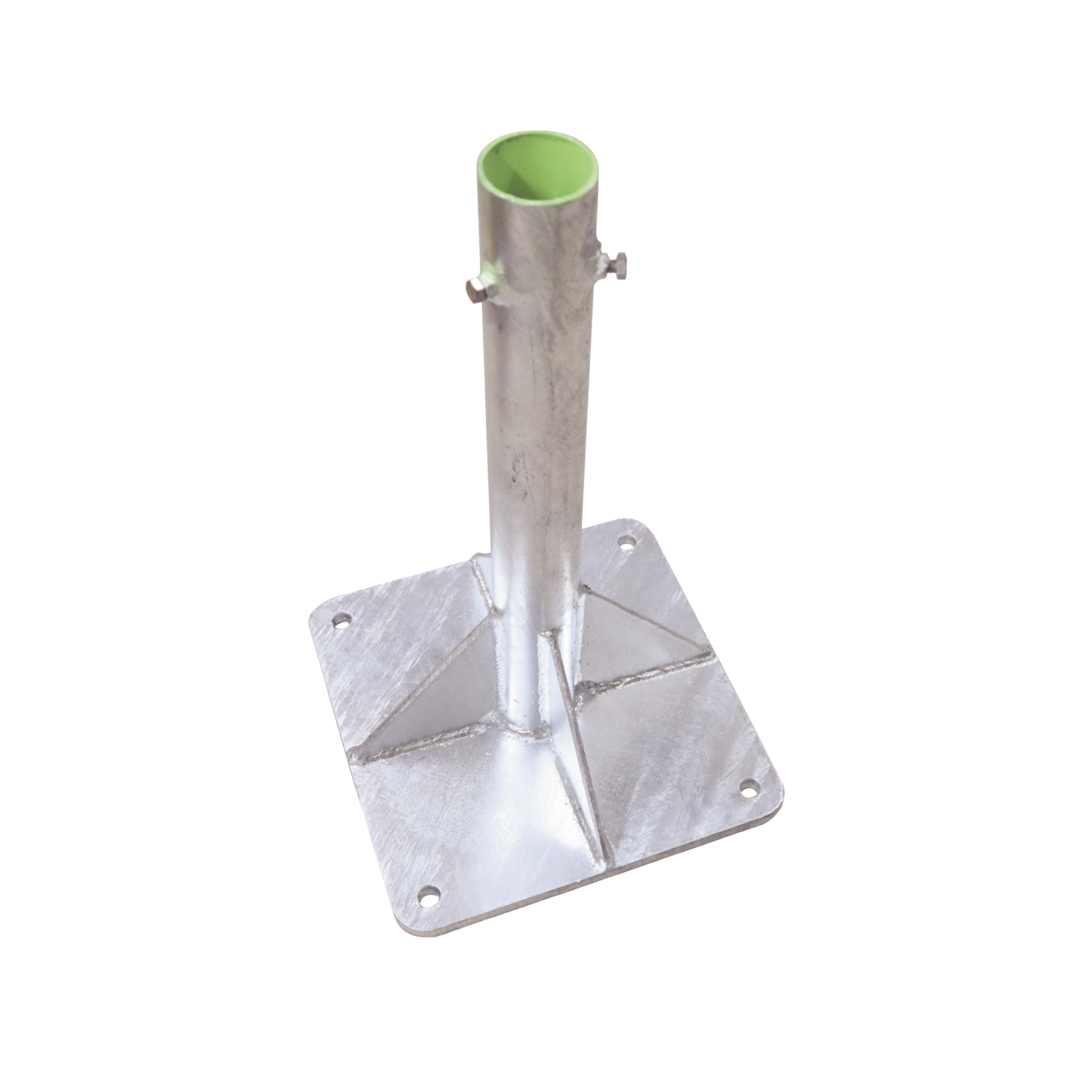 SLM-BA-7G - Base para Mástil Hasta 2" con Opresores, Base de 30 x 30 cm y Tubo de 50 cm Ced. 30. Galv. Inmersión.