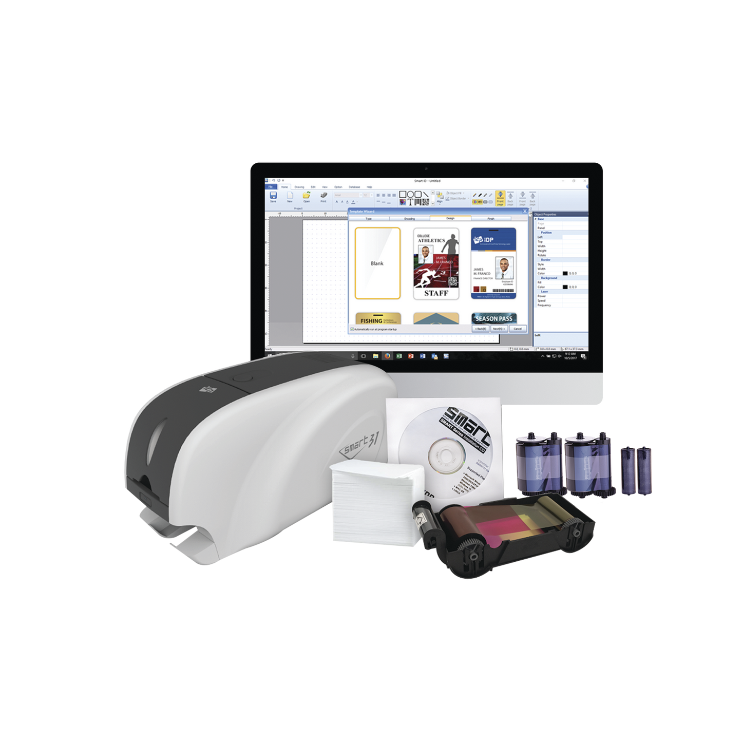 SMART31-SK Kit Impresora de tarjetas PVC/ Una Cara /incluye: 2 x Ribbons, 100 Tarjetas PVC, Software, Kit Limpieza, Garantia 3 Años, Mascara de Seguridad OV
