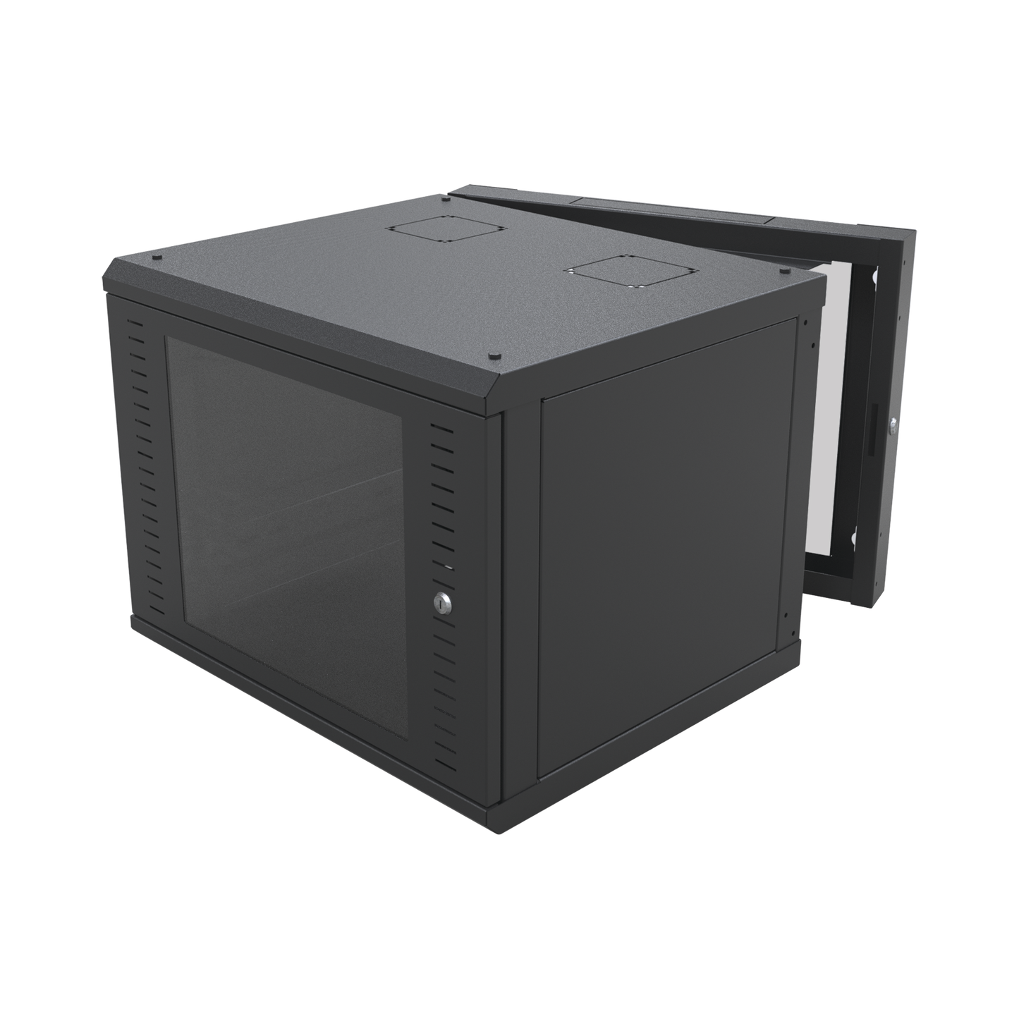 SR-1912-GAP-V4 - Gabinete Abatible de Pared (Con Marco Trasero) con Rack 19" de 12 Unidades. Ventana de Cristal Templado.