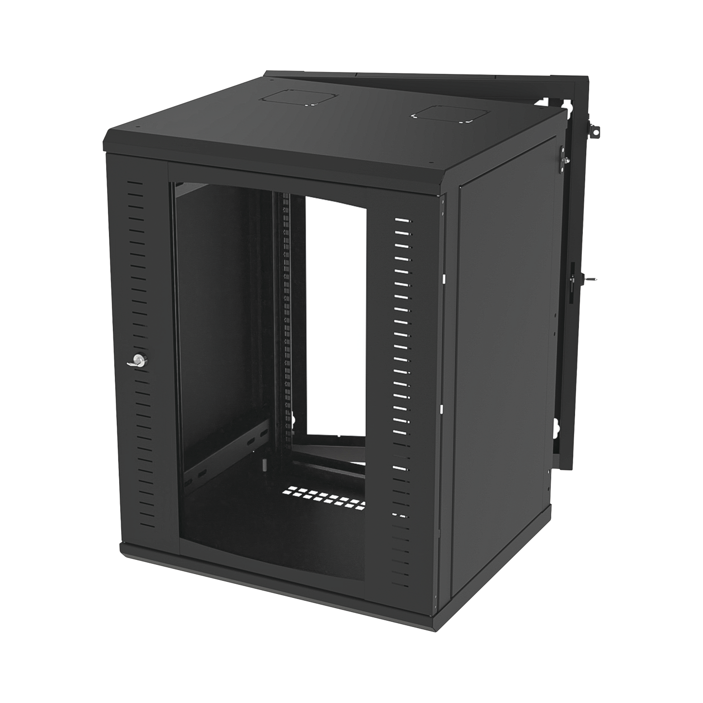 SR-1916-GAP-V4 - Gabinete Abatible de Pared (Con Marco Trasero) con Rack 19" de 16 Unidades. Ventana de Cristal Templado.