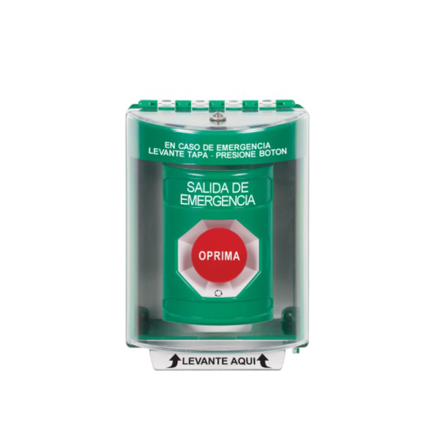 SS2181EX-ES - Botón de Salida de Emergencia, Cubierta de Policarbonato Súper Resistente de Superficie con Espaciador, Activación de Acción Mantenida, Con Bocina de Advertencia