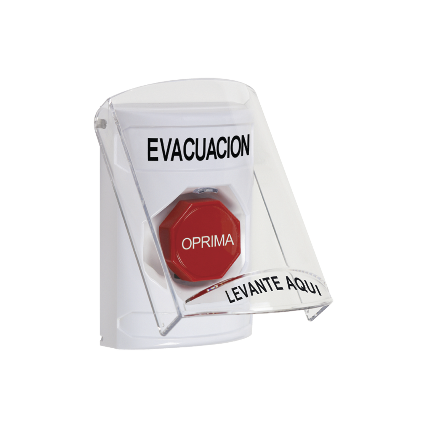 SS2322EV-ES Botón de Evacuación, Texto en Español, Tapa Protectora de Policarbonato Súper Resistente, Restablecimiento con Llave