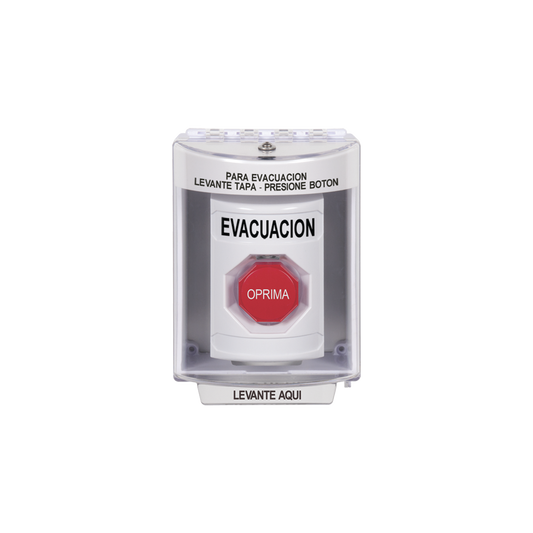 SS2382EV-ES Botón de Evacuación, Cubierta de Policarbonato Súper Resistente de Superficie con Espaciador, Restablecimiento con Llave, Con Bocina de Advertencia
