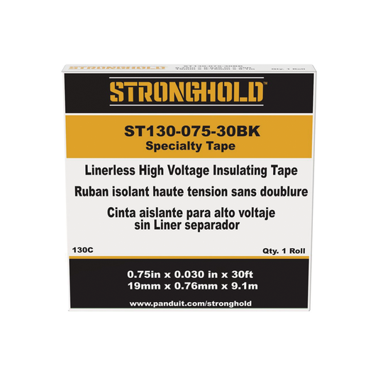 ST130-075-30BK Cinta Eléctrica STRONGHOLD para Aislar de Caucho EPR, Autoadhesiva, Uso Industrial en Uniones de Alto Voltaje y Temperatura , Grosor de 0.76mm (30 mil), Ancho de 19mm, y 9.1m de Largo, Color Negro