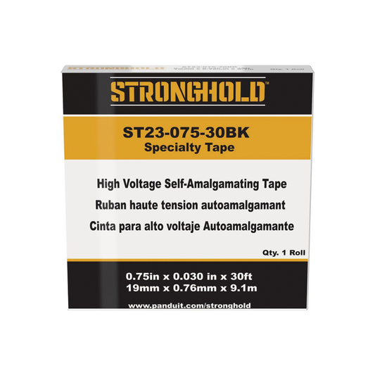 ST23-075-30BK Cinta Eléctrica STRONGHOLD para Aislar de Caucho EPR, Autofusionable, Uso Industrial en Uniones de Alto Voltaje y Temperatura, Grosor 0.76mm (30 mil), Ancho 19mm, y 9.1m Largo, Color Negro. Superior a cintas Super 33