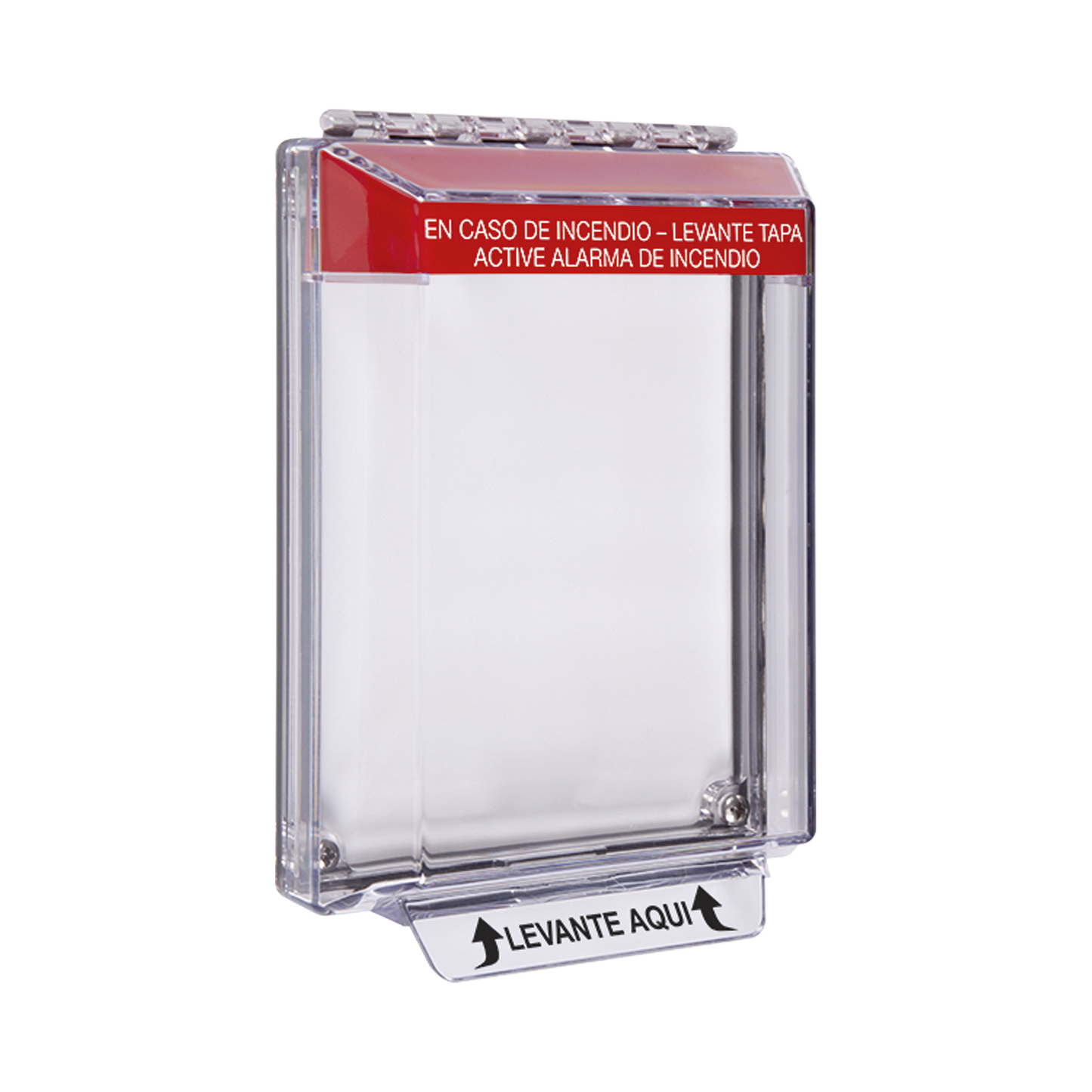 STI-14020FR-ES Cubierta Universal Transparente, de Bajo Perfil, Texto de Incendio en Español, Notificación Audible y Visible