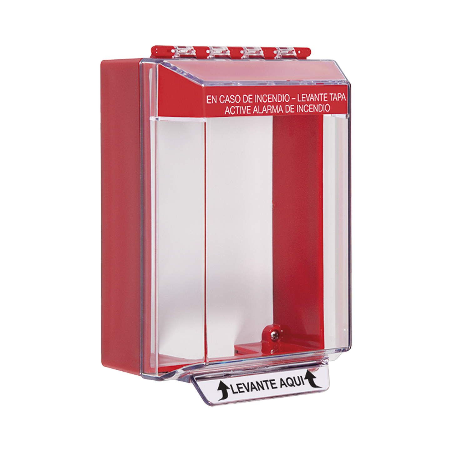 STI-14210FR-ES - Cubierta Universal De Montaje Superficial, Con Espaciador 1.46", Serie Universal Stopper® Texto De Incendio En Español