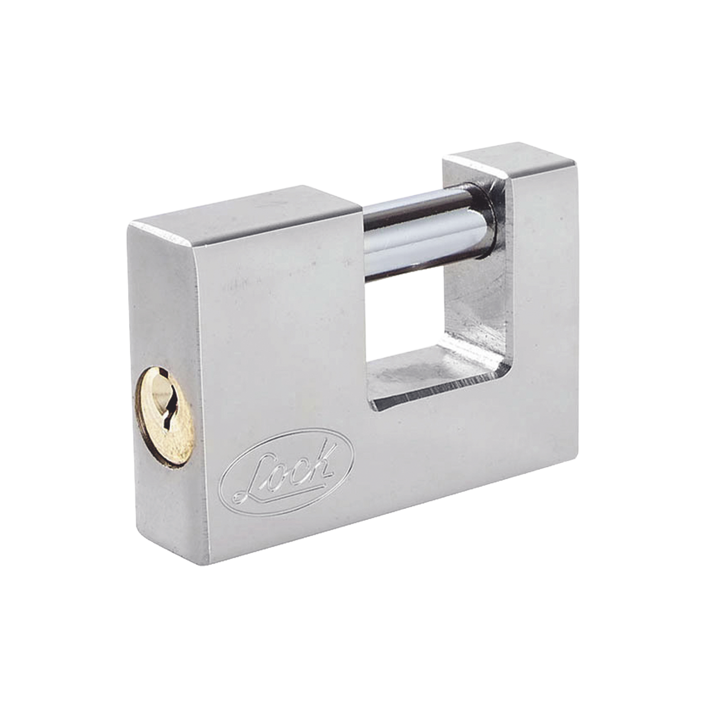SYS-L22-C80-ECSB - Candado para Cortina Metálica / Medida 80 mm/ Acabado Cromo Satinado/ Nivel de Seguridad 6 / Llave Estándar.
