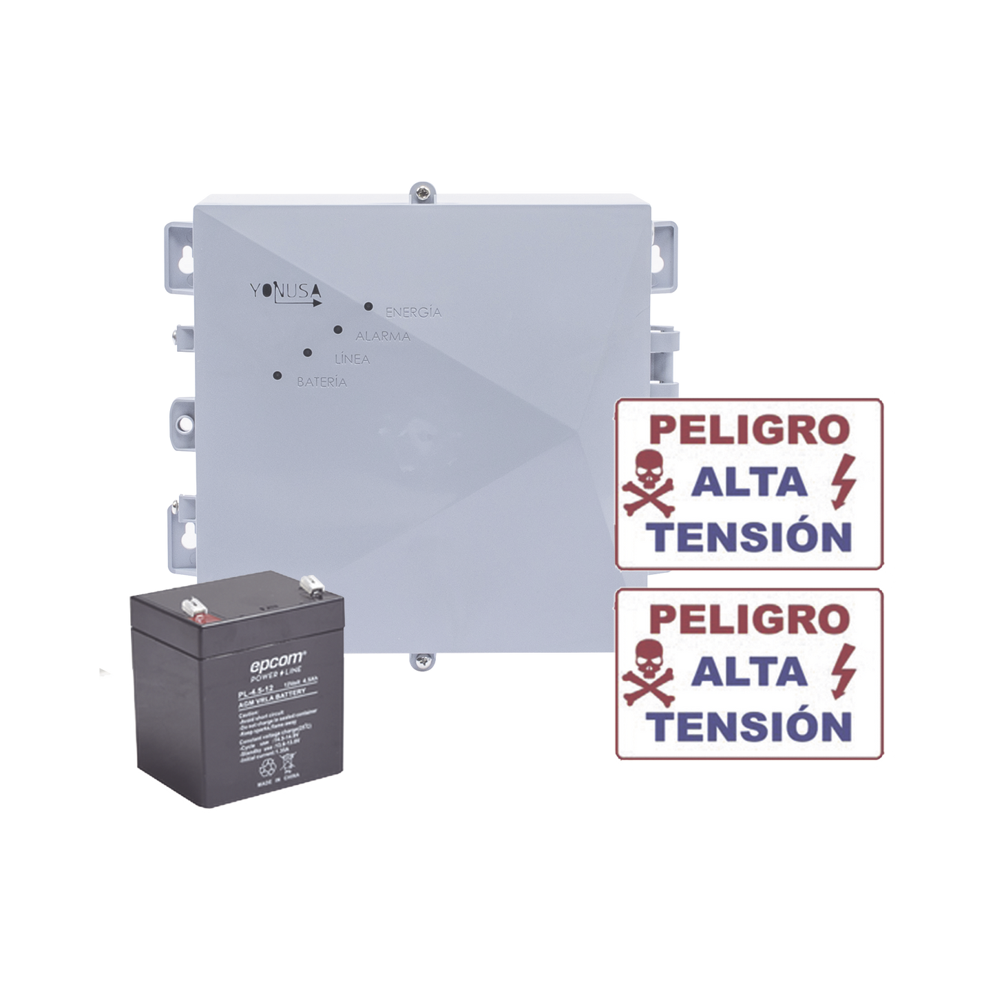 SYSNGV2-KIT KIT de Energizador de 12,000Volts-.9JOULES/2500 mts lineales de proteccion/Activado por Atenuación de voltaje,Corte de línea o Aterrizamiento de la línea/Integración a panel de Alarma.