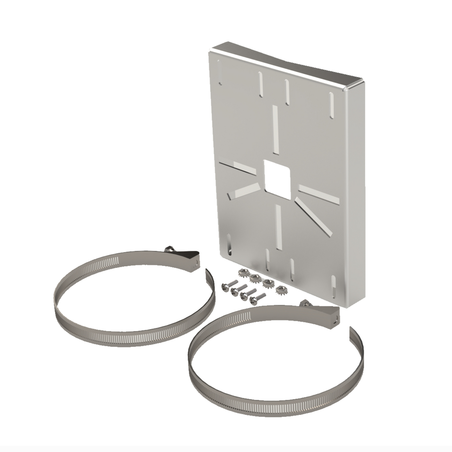 SYS-PM-01V3 - Montaje universal galvanizado para instalación de cámaras en poste 2" a 5" color gris galvanizado