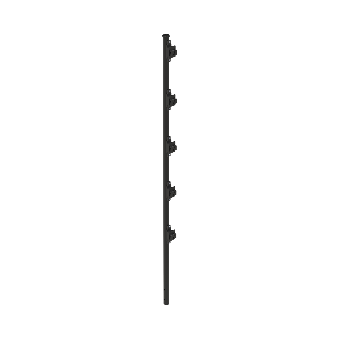 SYS-POST-3B Poste con 5 Aisladores de PASO para Cerca Electrificada. Tubo Galvanizado de 1.2m, cal. 18 de 1 Diam. + Pintura Negra Aplicación en Polvo.