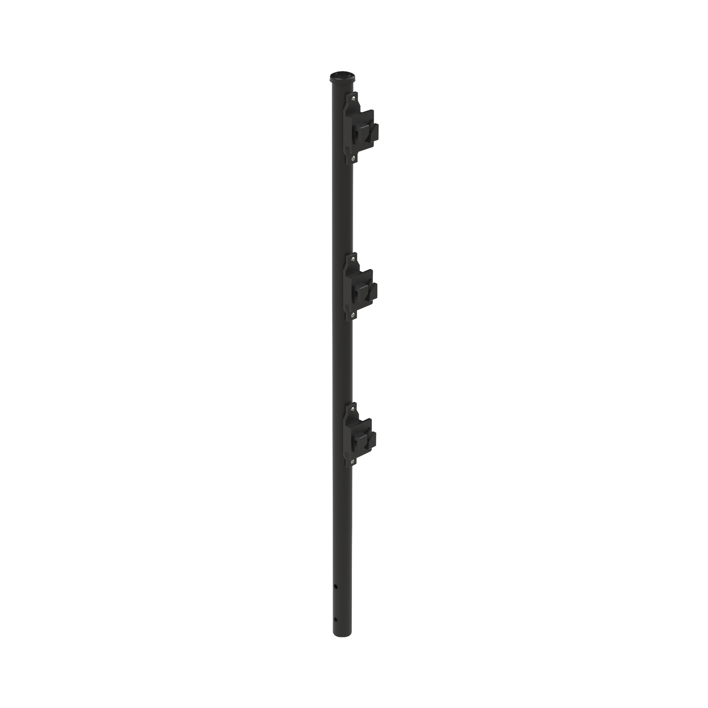 SYS-POST-7B - Poste de Paso Negro de 0.75m para Cerca Electrificada. Tubo Galvanizado cal. 18 de 1"Diam. con Tapón y 3 Aisladores Instalados.