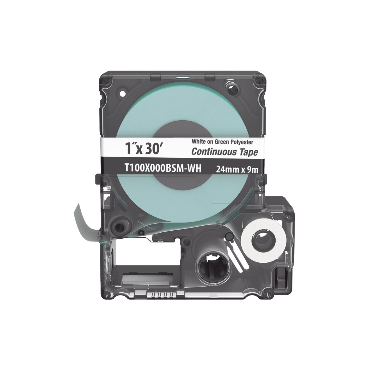 T100X000BSM-WH - Casete de Etiquetas de Poli�ster de Cinta Continua, Color Blanco Sobre Verde, Uso Interior/Exterior, 24 mm (0.94 Pulgadas) de Ancho x 9.1 Metros (29.86 Pies) de Largo