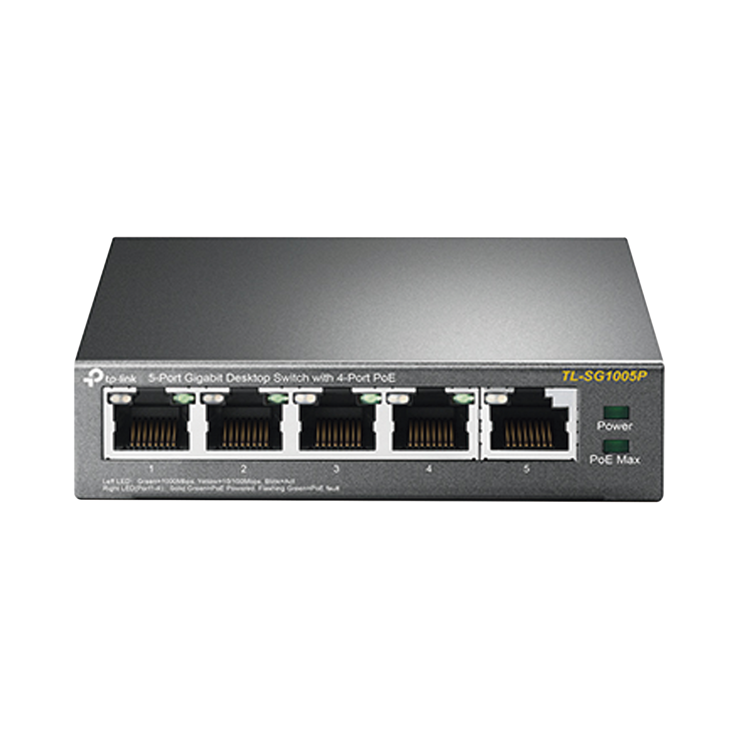 TL-SG1005P - Switch Escritorio No Administrable de 5 puertos 10/100/1000 Mbps / Con 4 puertos PoE 802.3af/at de hasta 65 W / PoE Extendido hasta 250 metros