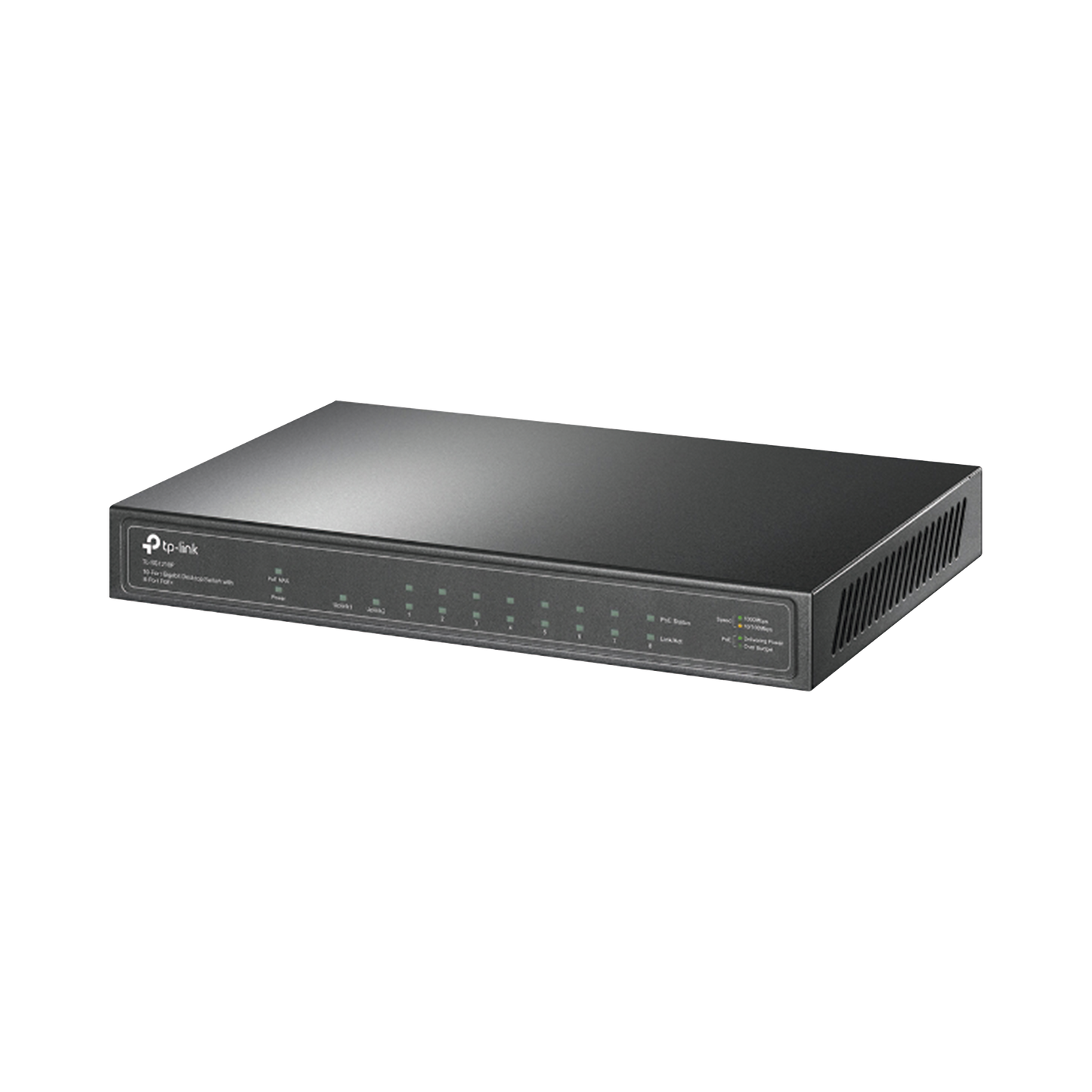 TL-SG1210P Switch de escritorio PoE+, no Administrable 8 puertos 10/100/1000 Mbps + 1 puertos 10/100/1000 Mbps (Uplink) + 1 puerto SFP, 63W