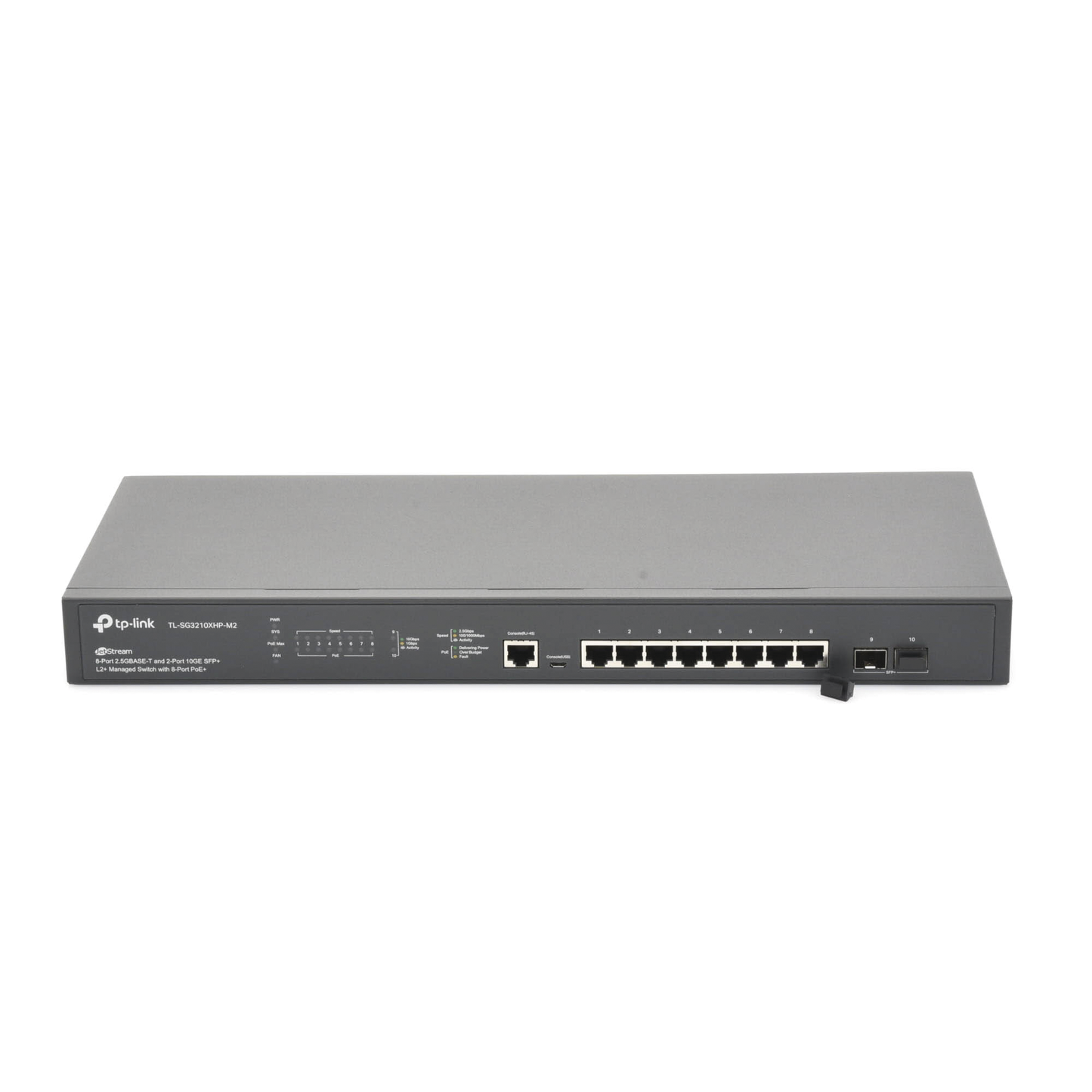 TL-SG3210XHPM2 - Switch L2+ Omada PoE+ / 8 Puertos PoE+ MultiGigabit 2.5G / 2 Puertos SFP+ 10G / 2 Puertos Consola (RJ45 y microUSB) / Administración Centralizada Omada o Stand-Alone / Multicast IGMP / Presupuesto PoE 240W / Montaje en Rack / (SG3210XH...