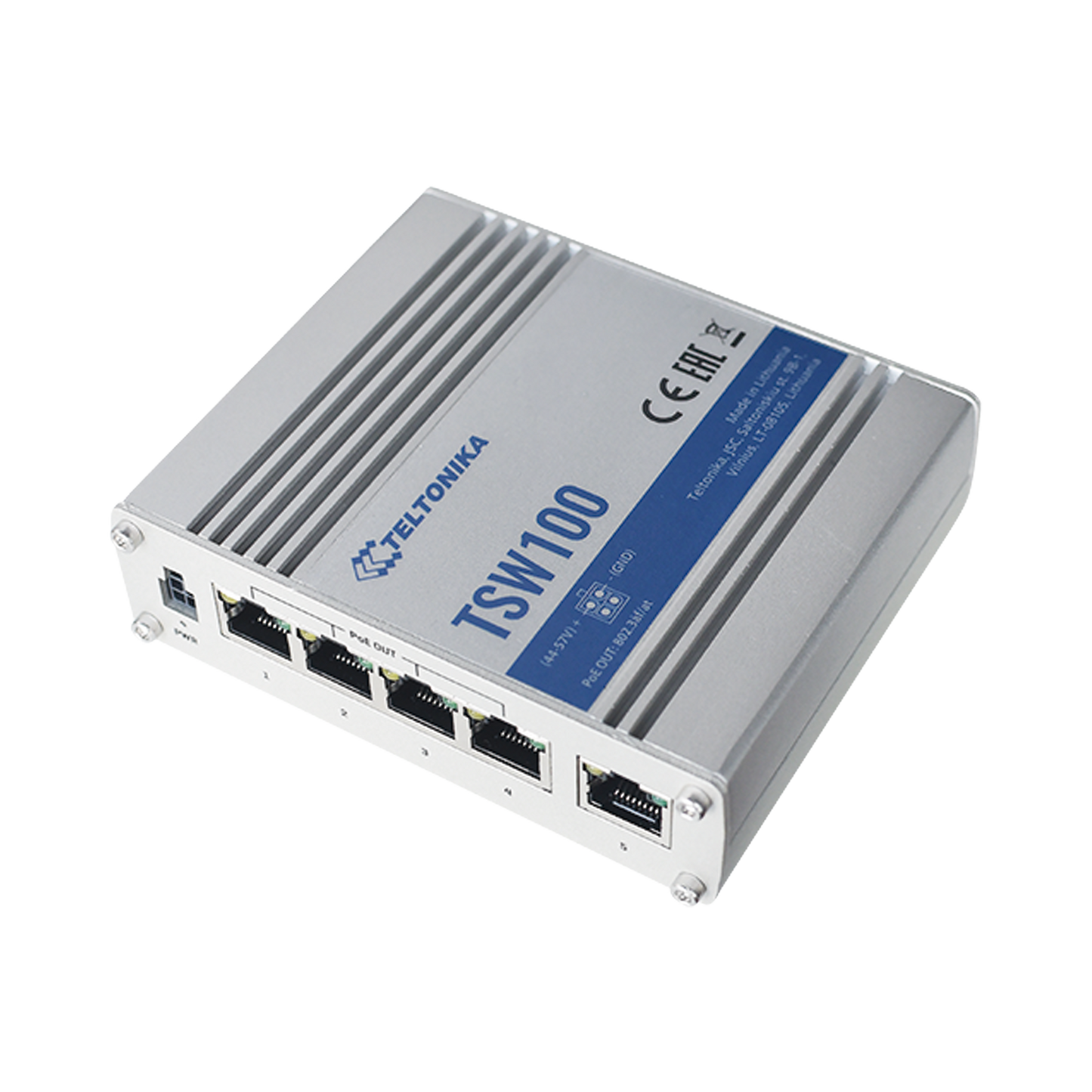 TSW100 - Switch Industrial No-Administrable 5 puertos Gigabit, PoE en 4 puertos 802.3af/at (120W)
