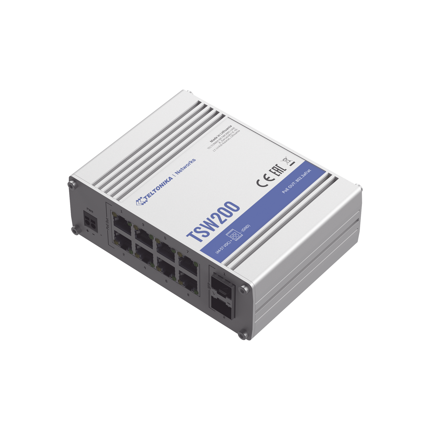 TSW200 - Switch Industrial No-Administrable 8 puertos Gigabit PoE 802.3af/at, 2 puertos SFP