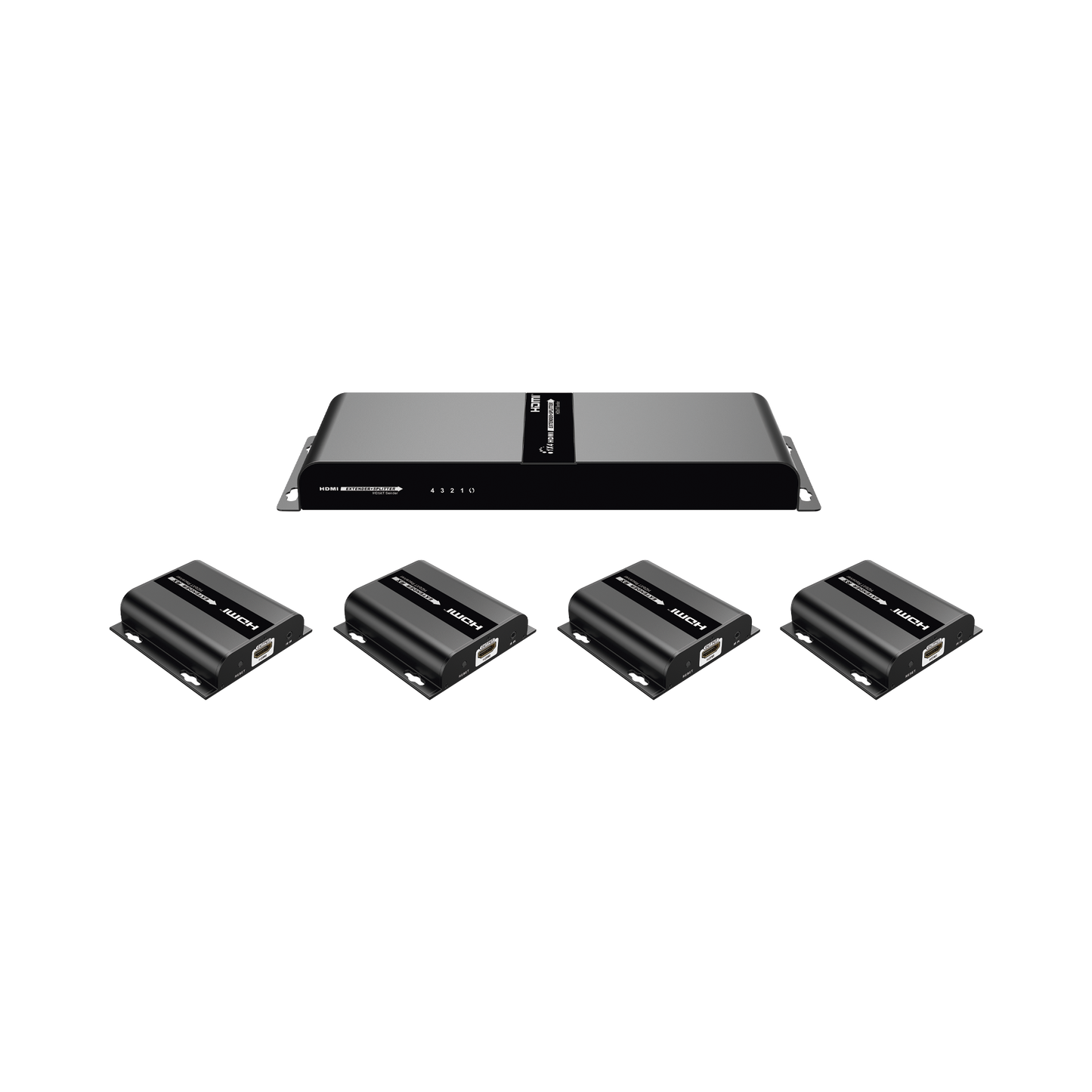 TT-314-HDBITT Kit Divisor y Extensor HDMI (Extender Splitter) / Divide 1 Fuente HDMI a 4 Pantallas / Extiende la señal HDMI hasta 120 m / Resolución 1080P @ 60 Hz / Cat 6/6a / Soporta IR / Baja Latencia / Uso24/7 / Alimente solo el Tx (PoC).