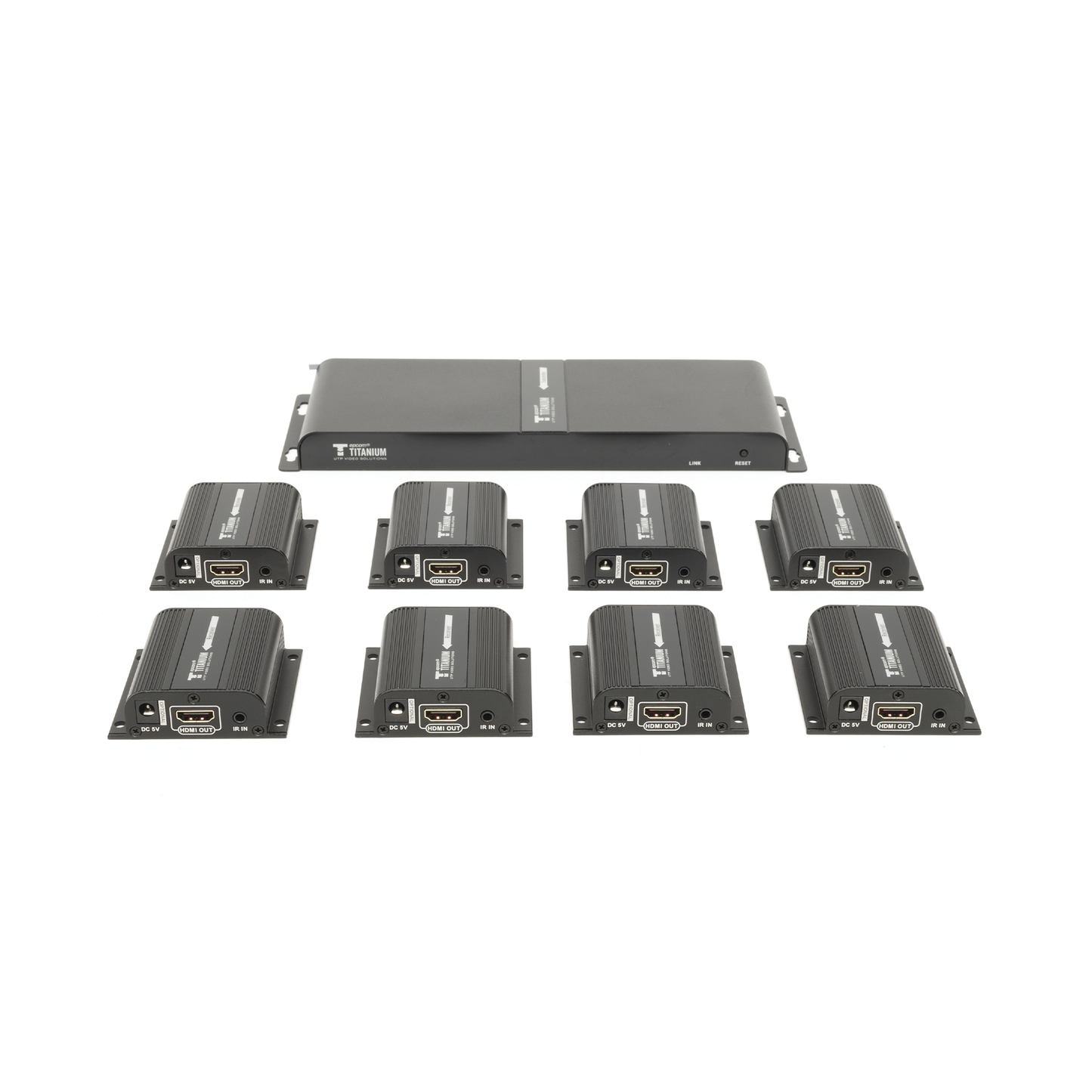 TT718PRO Kit Divisor y Extensor HDMI (Extender Splitter) / Divide 1 Fuente HDMI a 8 Pantallas / Extiende la señal HDMI hasta 40 m / Resolución 1080P @ 60 Hz / Cat 6/6a/7 / Uso 24/7 / Salida Loop en el Tx / IR / Alimente solo el Tx (PoC).