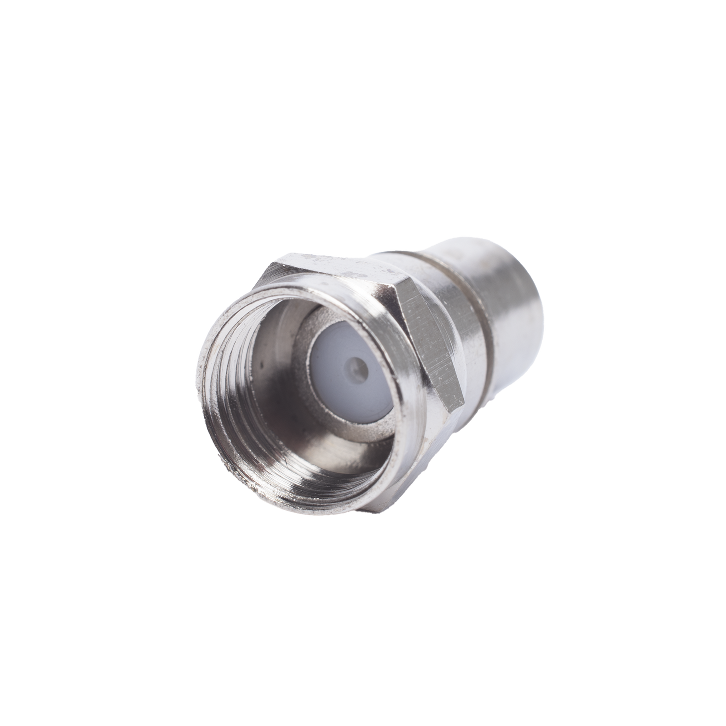 TT-CON-537 - Conector F Macho, Plegable con PIN para Cable RG-6, Cuerpo de Bronce Niquelado.