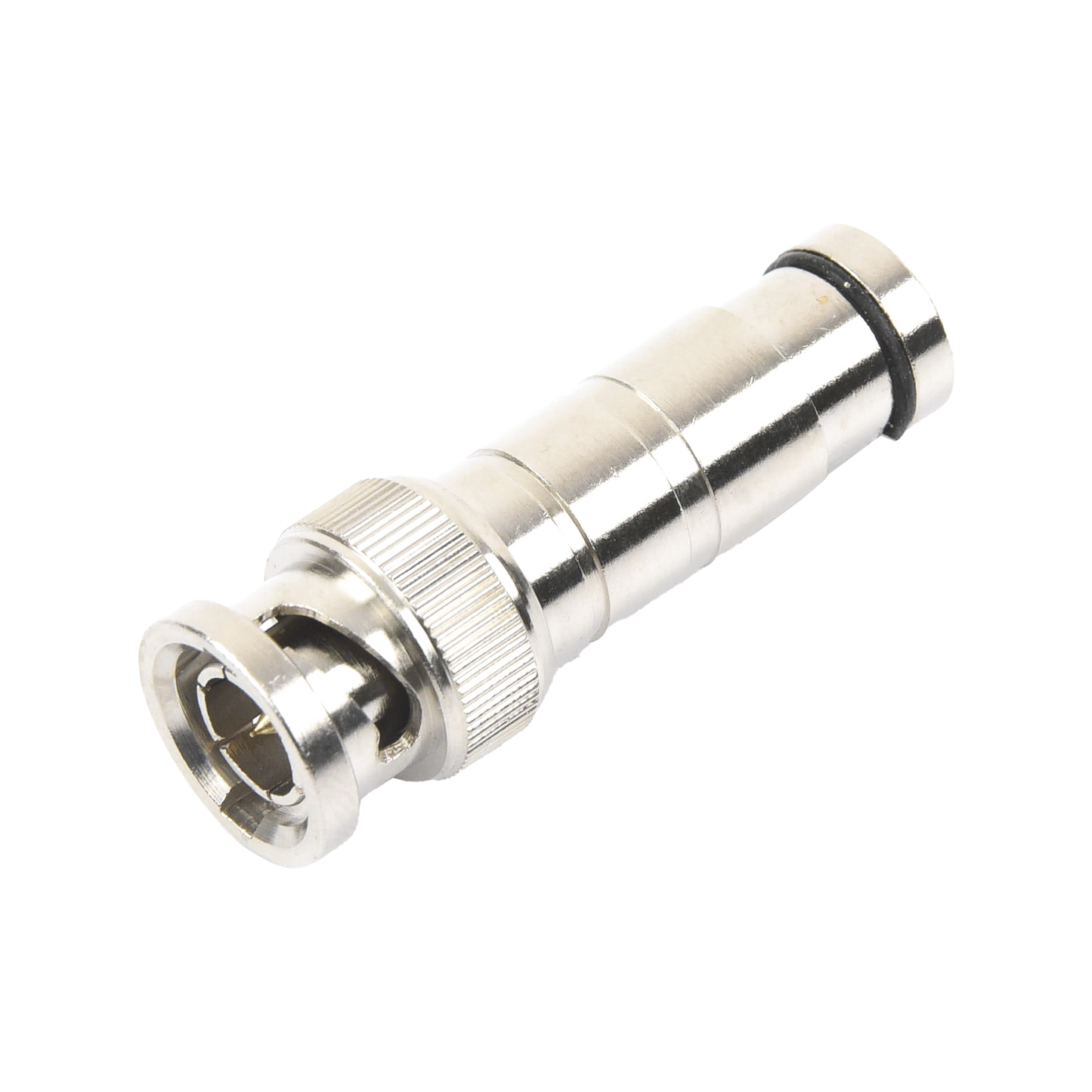TT-RG-16 Conector BNC Macho en 75 Ohm, de Compresión Axial para Cable Coaxial RG-59/U, Níquel/ Oro/ Politetrafluoroetileno.