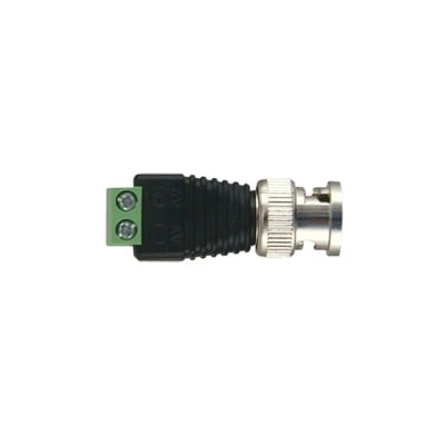 TT-RG-17 Adaptador de conector BNC macho a 2 terminales-tornillo para cables AWG-26-14, en aplicaciones Video Vigilancia, Níquel/ Oro/ PTFE y PVC.