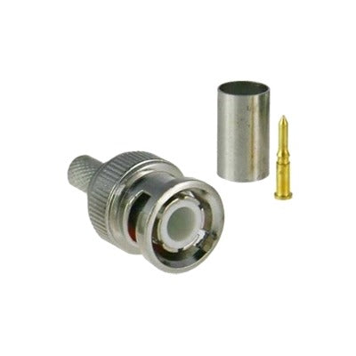 TT-RG-91 - Conector BNC macho para 75 Ohm, de 3 piezas en línea, anillo plegable para cable RG-59/U en aplicación de CCTV, Níquel/ Oro/ Teflón.