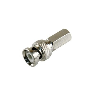 TT-RG-92 Conector BNC Macho de Ensamble Roscable (Hex.) en Sentido de las Manecillas de Reloj para Cable Coaxial RG-59/U, Níquel/ Oro/ Delrin.