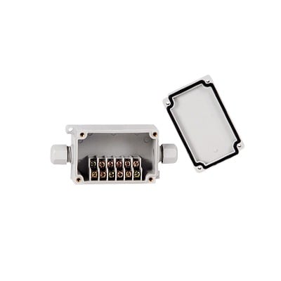 PST-TJ6P Caja de Conexión Exterior con Conexión Lateral para 6 Líneas (doble tornillo). Incluye Glándulas.