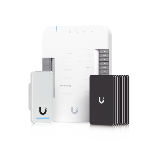 UA-G2-SK UniFi Access Kit de Inicio Gen 2, Incluye Hub para conexiones, lector NFC y movimiento / 10 tarjetas de acceso / sistema completo para abrir una puerta