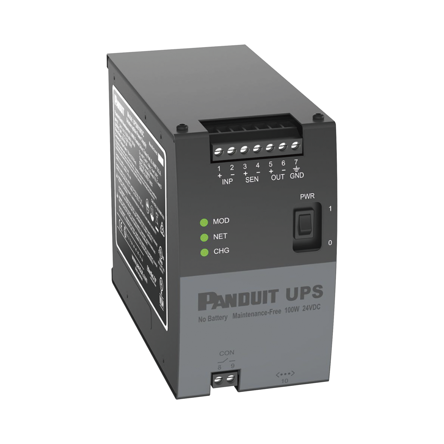 UPS00100DC - UPS Industrial de 100 Watts, 24 Vcd de Entrada, Instalación en Riel DIN Estándar de 35mm, Temperatura de operación de -40 a 60 ºC