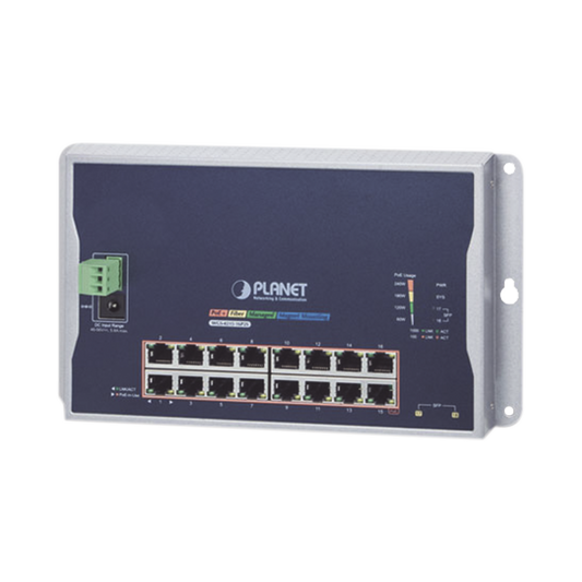WGS-4215-16P2S Switch Industrial Administrable Capa 2 de Pared,16 Puertos PoE 802.3at Gigabit y 2 Puertos SFP