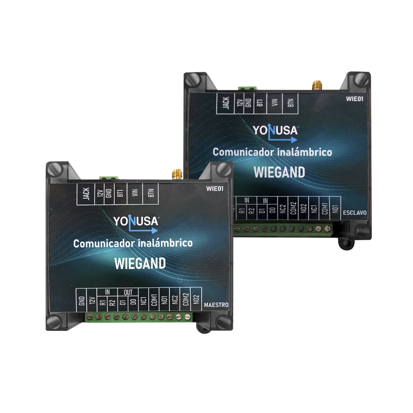 WIE01 - Convertidor de lectora para control de acceso (cableado a inalámbrico) / 1 Wiegand / 2 Relevadores / 2 Entradas / Hasta 1.6 KM de distancia